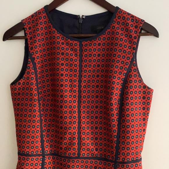 JCREW Red Blue Jacquard Graphic Work Dress - Picture 3 of 6